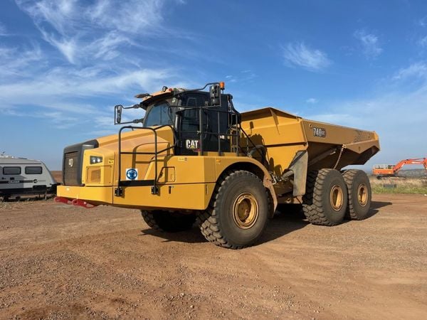 A yellow off-highway truck